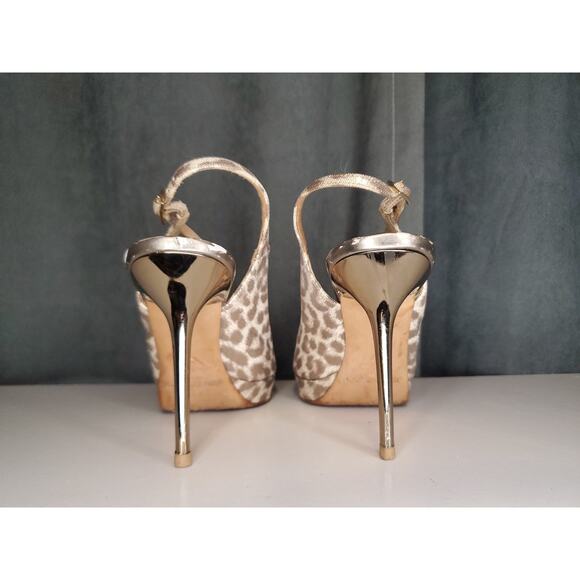 $695 JIMMY CHOO Nova Gold Leopard Shimmer Slingback Open Toe 4" Heels EU 37 US 7 - Picture 6 of 12